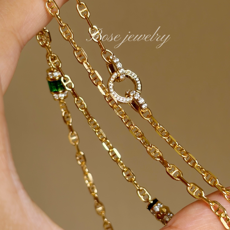 LAOSHU S925 Silver Gold-Plated Italian Imported Pig Nose Universal Clasp Combination Necklace Detachable Bracelet with Multiple Wearing Styles