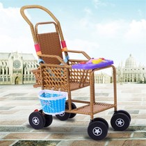 Newborn trolley breathable rattan chair toddler four-wheeled baby stroller bamboo rattan stroller baby Light child