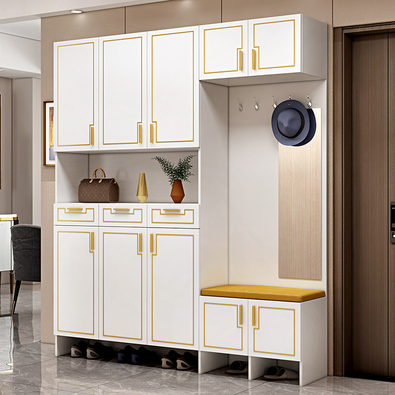 Entrance Light Luxury to Top Shoe Cabinet Cloister integrated into the door leaning against wall with mirror changing shoes stool Home doorway can be sat-Taobao