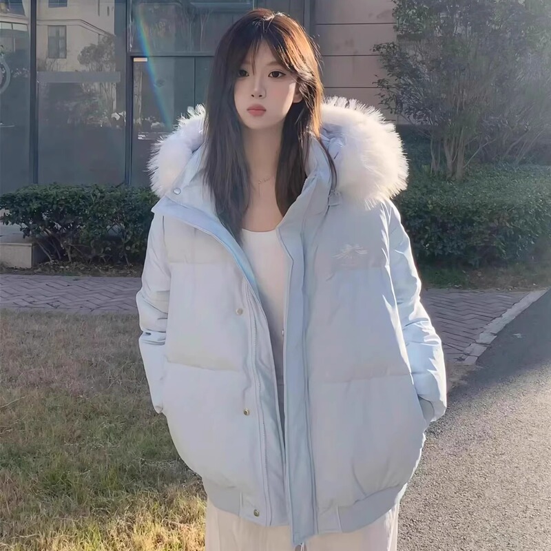 Blue Hooded down Cotton Jacket with Fur Collar for Women, Winter 2025 New Style, Very Stylish Puffer Coat for Women Blue Hooded down Cotton Jacket with Fur Collar for Women, Winter 2025 New Style, Very Stylish Puffer Coat for Women