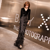 Black high-end evening dress dress women 2021 New banquet temperament aura Queen Noble celebrity atmosphere host