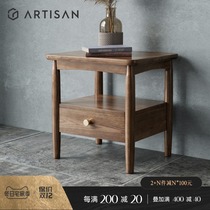 Craftsman all solid wood Nordic light luxury ash simple bedside table walnut color storage retro cabinet side cabinet furniture