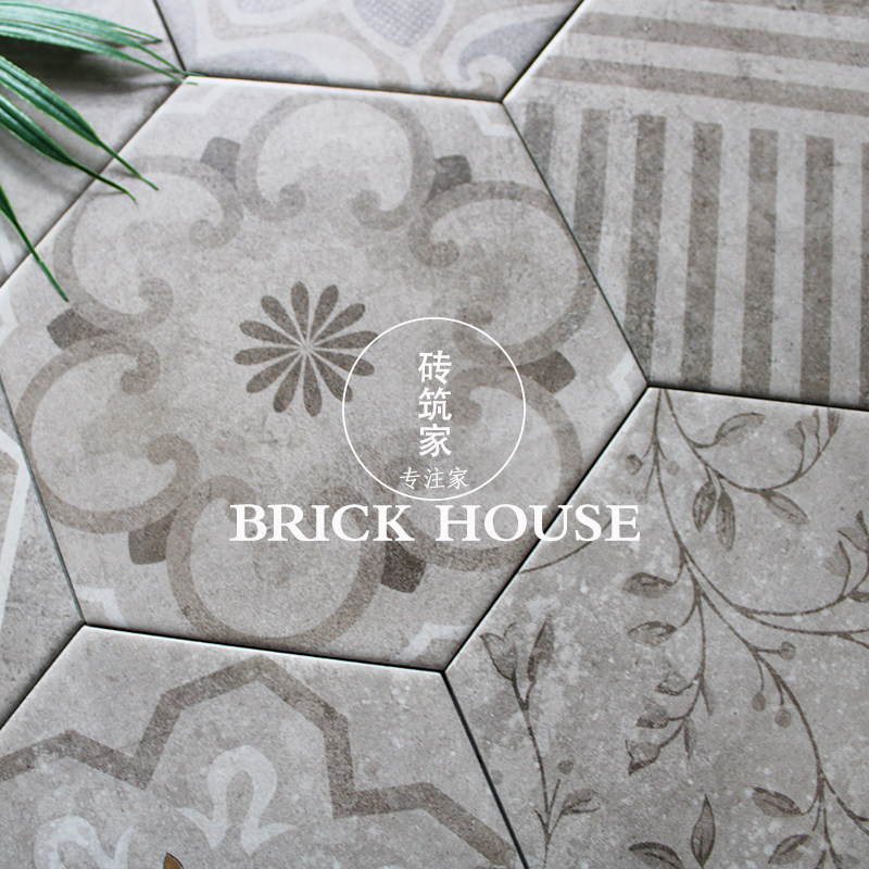 Nordic grey cement Hexagonal brick Kitchen Make-up Room Wall Balcony Xuan Guan Folk Bathroom Hexagon Ground Tile