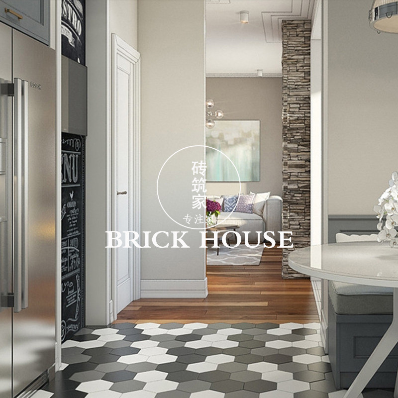 Nordic hexagonal brick bathroom powder room kitchen color black and white balcony wall matte hexagonal non-slip floor tile