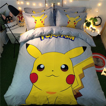100% Cotton Cartoon Three-Piece Four-Piece Set Cotton Childrens Boys and Girls Pikachu Anime Bed Sheet Fitted Quilt Cover