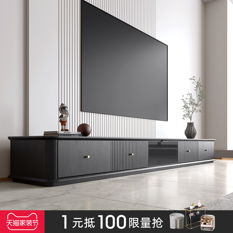 Italian minimalist floor rock plate TV cabinet Terrace Tea Table table Composition modern light extravagant advanced senses Black minimalist narrow paragraph