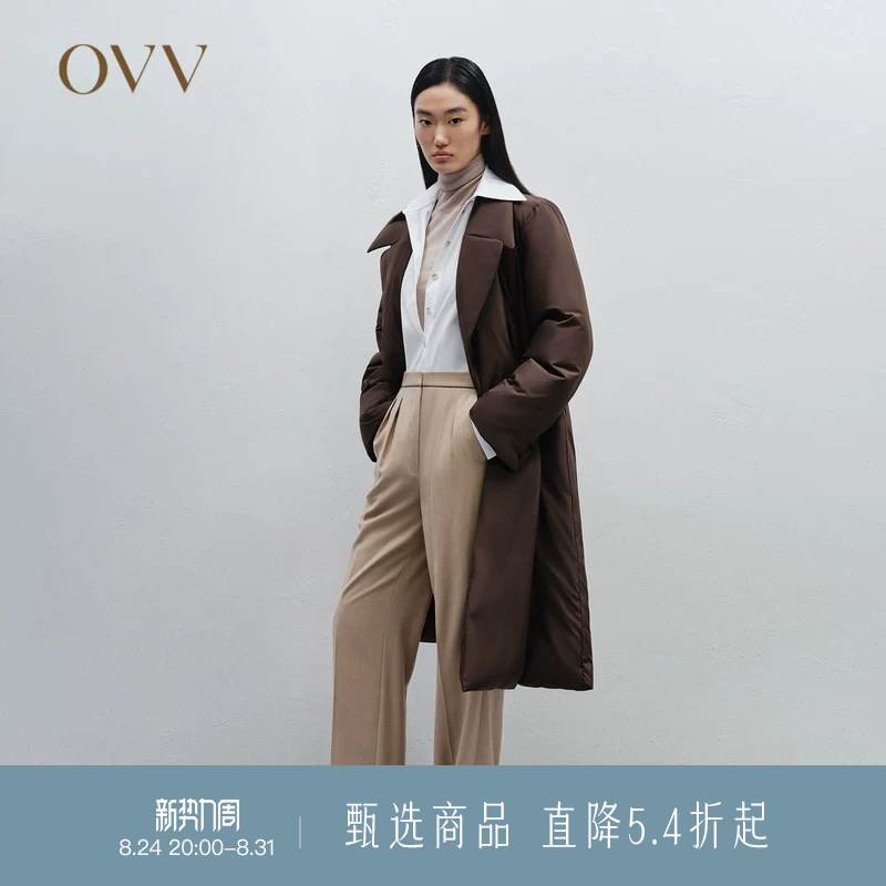 Ovv Autumn and Winter Hot-Selling Women's Elegant Double-Breasted Long Coat-Style down Jacket with Peaked Lapels Ovv Autumn and Winter Hot-Selling Women's Elegant Double-Breasted Long Coat-Style down Jacket with Peaked Lapels