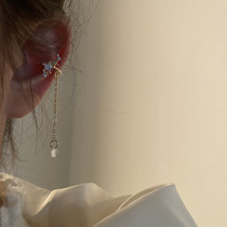 Lou Haha] French light luxury zircon ear bone clip tassel star high-end sense ear clip without ear hole super fairy earrings