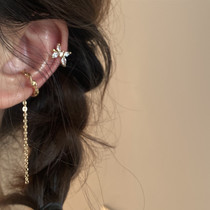 Lou Haha] Stacked retro French style without ear piercing high-end sense niche earrings ear clip butterfly tassel ear bone clip female