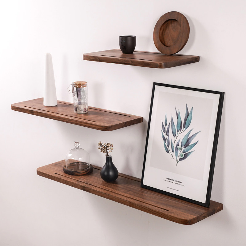 North American black walnut solid wood word-of-wall partition wall shelf living room bedroom wall decoration wall hanging bookshelf