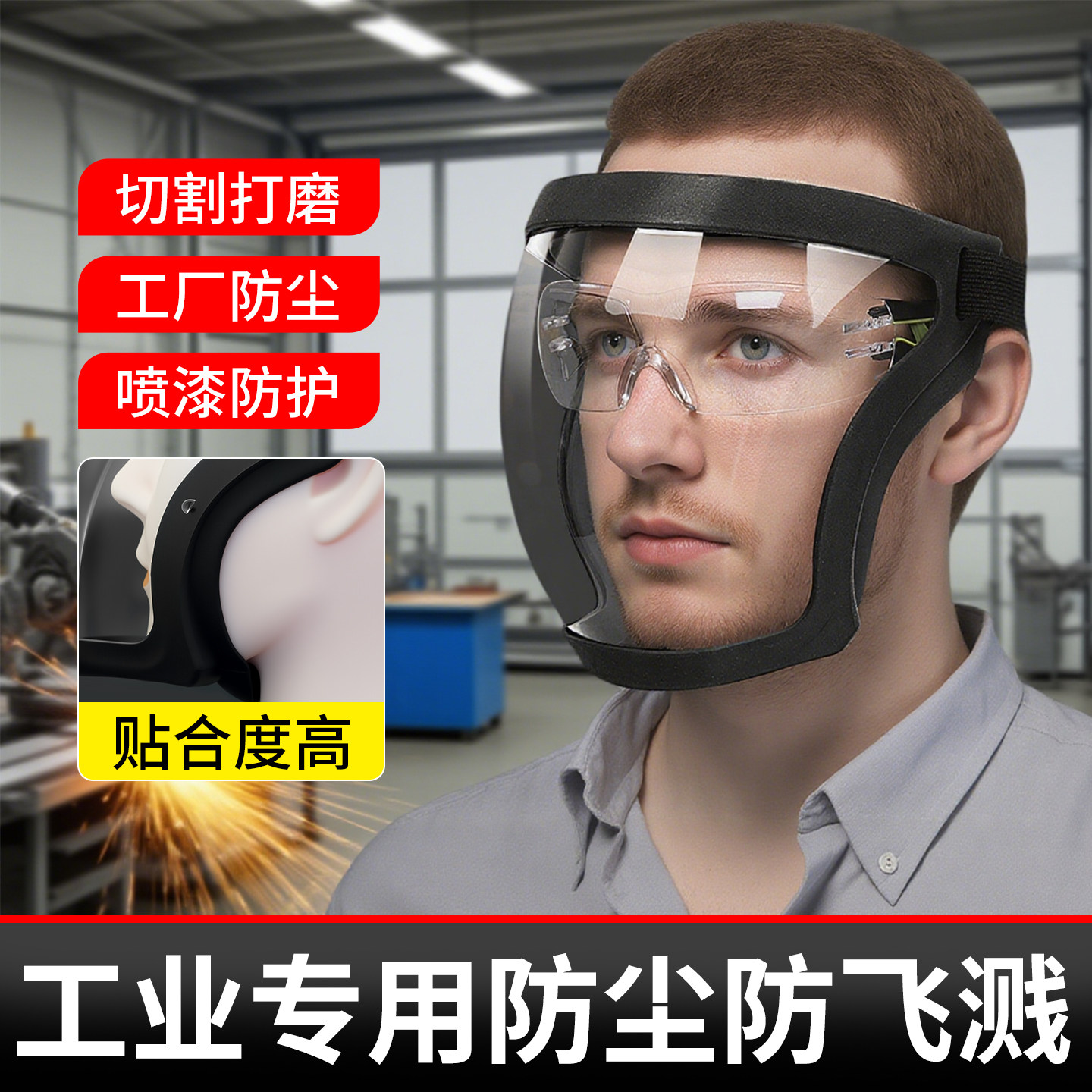 防护面罩防尘防飞溅角磨机打磨工业专用面具全脸隔热头戴式保护罩