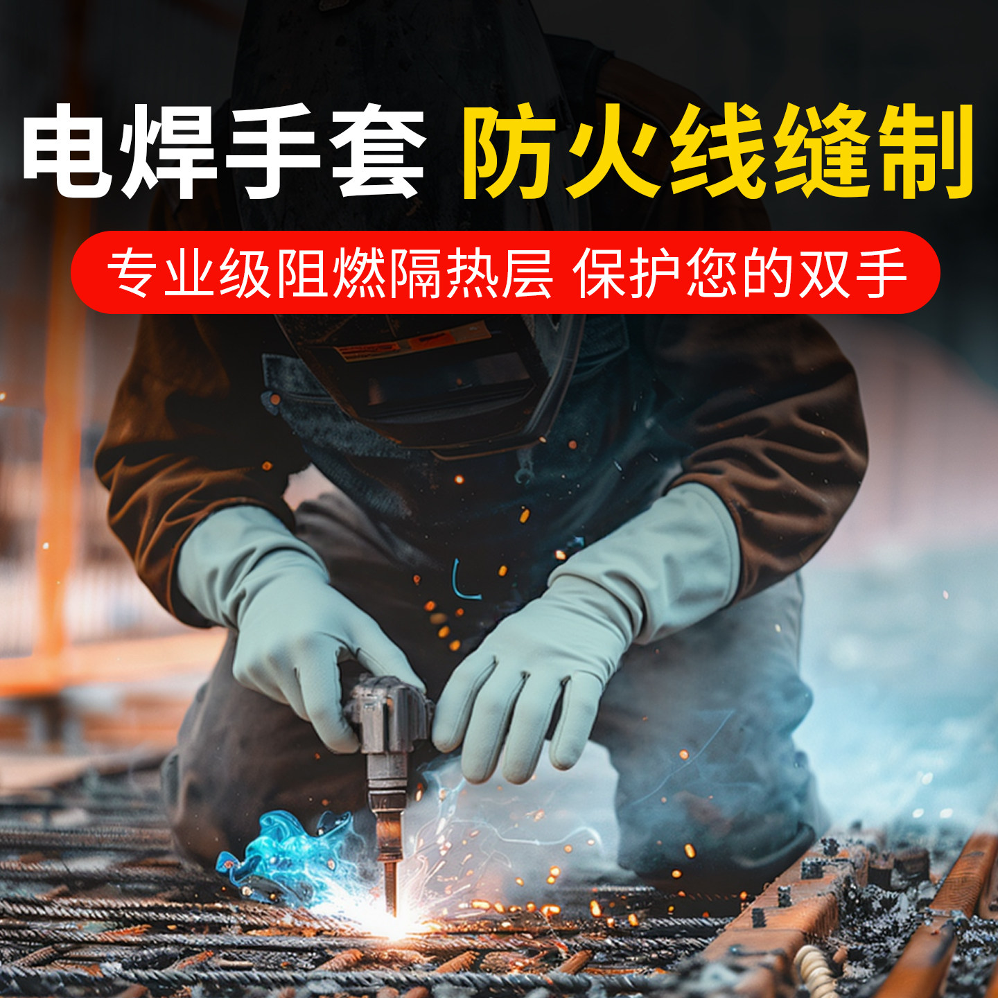 电焊手套高温隔热手套牛皮防烫耐磨手套牛皮阻燃加厚劳保防护手套