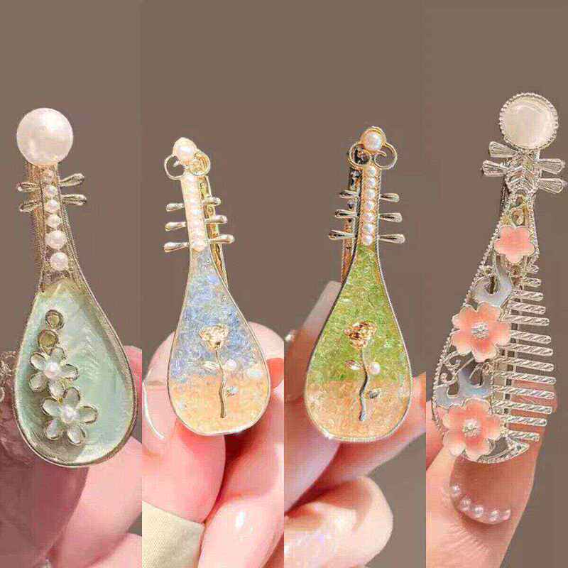 Rose Flower Pipa Hairpin, New Chinese Style Niche Side Clip, Bangs Clip, Creative Hair Clip, Ancient Style Hairpin, Hair Accessory