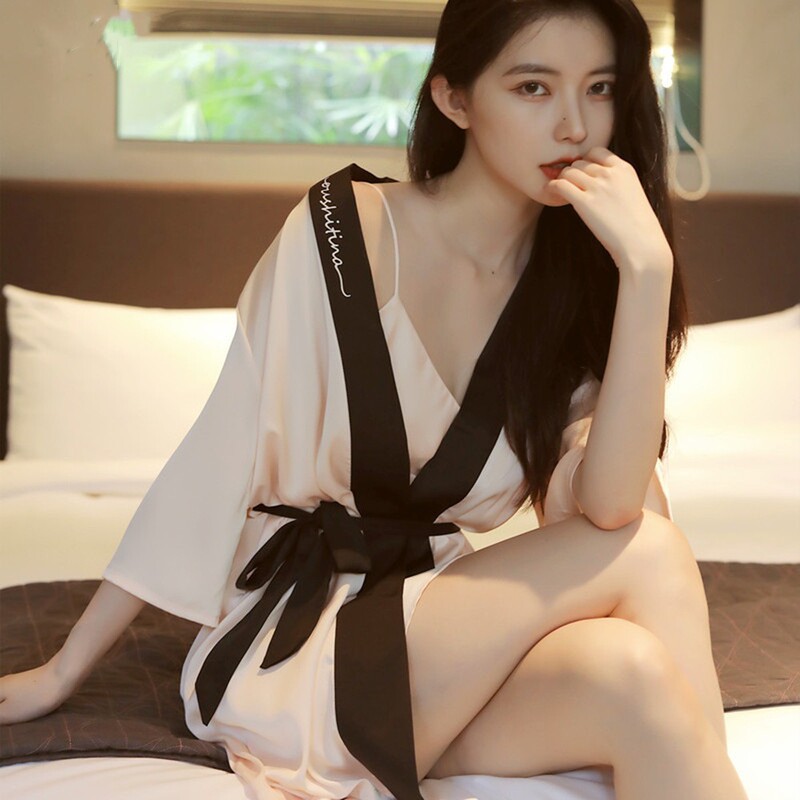 Sexy, Beautiful and Unique Nightgown for Women, Japanese-Style Wedding Bridesmaid Dressing Gown, High-End Suspender Nightgown, Home Wear Set