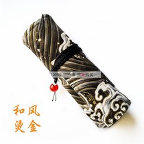 One Nuo Qianjin hand made and wind cotton bronzing black wave pen storage bag handmade pen curtain fashion roll pen bag