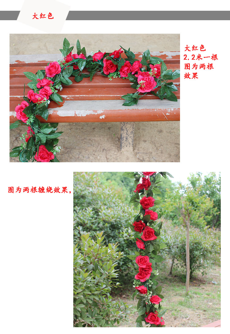 Thanh lịch retro mô phỏng hoa hồng mây giả hoa mây nhựa lụa hoa điều hòa không khí ống trang trí hoa treo tường - Hoa nhân tạo / Cây / Trái cây bình hoa hồng giả đẹp
