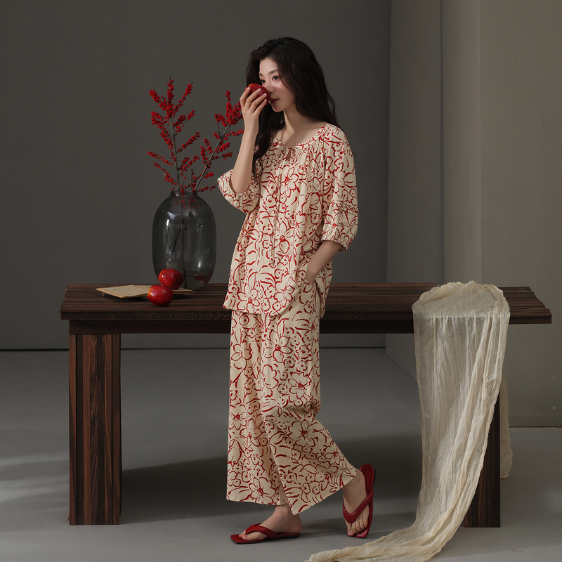 2026 New Women's Summer Pajamas Short-Sleeved Wide-Leg Loose Thin Nine-Point Pants Cool Modal Cotton Loungewear 2026 New Women's Summer Pajamas Short-Sleeved Wide-Leg Loose Thin Nine-Point Pants Cool Modal Cotton Loungewear