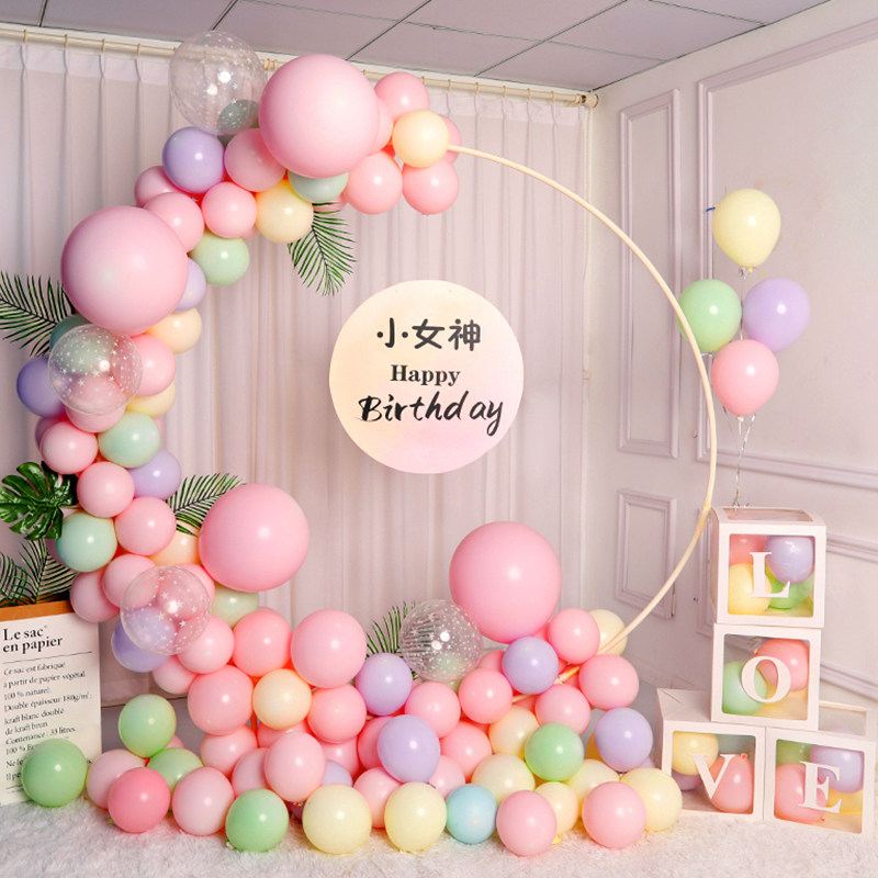 Girl baby's first birthday decoration scene layout children's balloon party Aisha proposal ring background wall