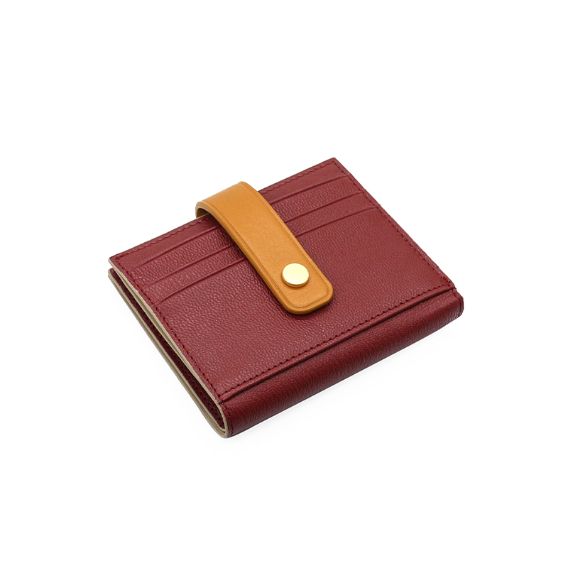 SEPTEMBER 27 DESIGNS Leather Goat Leather Women's Vertical Buckle Wallet Vintage Colorblock Small Card Holder