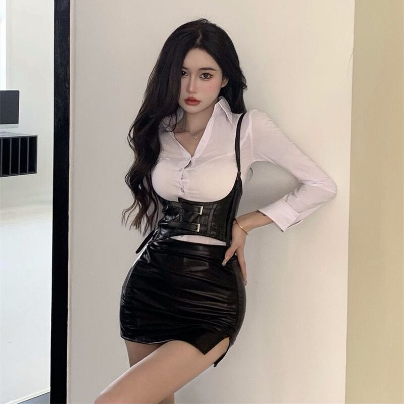 High-End Long Dress with Bust-Enhancing, Tummy-Tucking, Wide Waistband, Skirt, Shirt, Waist-Cinching, Strap-Style Vest, for Women and Hot Girls