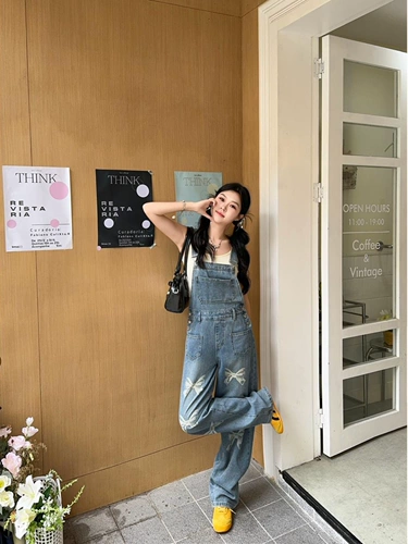 Ретро джинсовый комбинезон с бантиком, дизайнерские штаны, в американском стиле, тренд сезона, подходит для подростков, свободный прямой крой