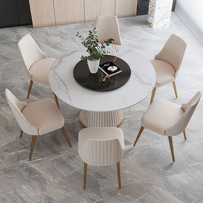 Light luxury slate round dining table and chair combination Nordic home turntable modern minimalist designer dining table high-end