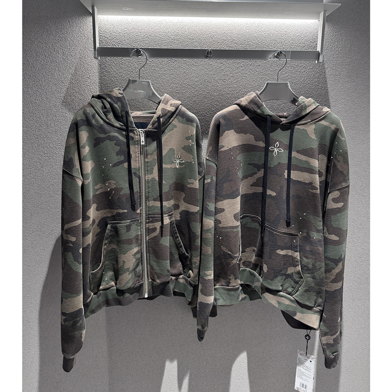 Premium Cross Statue Wide-Body Camouflage Sports Hoodie Retro Pullover Sweatshirt 2025 Autumn New Style