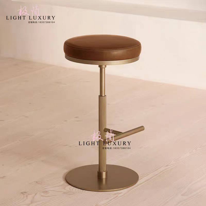 Modern Minimalist Light Luxury Stainless Steel Metal Bar Stool for Bars, Cafes, Ktv, Leather Bar Chair, Front Desk High Stool