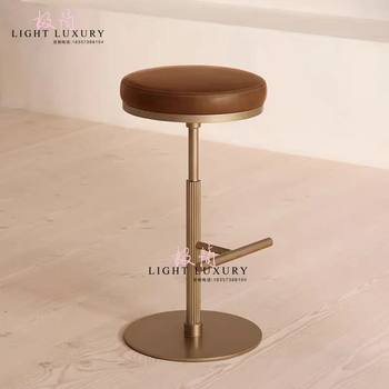 Modern Minimalist Light Luxury Stainless Steel Metal Bar Stool for Bars, Cafes, Ktv, Leather Bar Chair, Front Desk High Stool