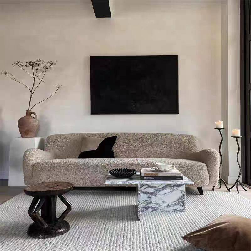 Nordic Minimalist Mid-Century Wabi-Sabi Style Ins Popular Lamb Wool Guesthouse Room Small Apartment Double Fabric Sofa