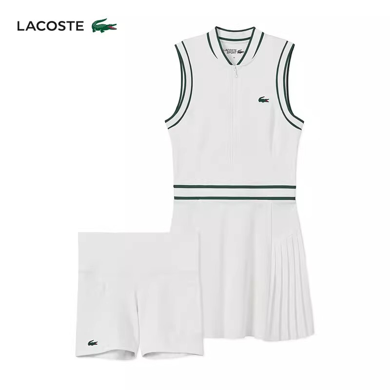 Lacoste French Crocodile Brand Women's 26 New Style Half-Zip Sleeveless Sports Tennis Skirt with Anti-Exposure Design | Ef0705