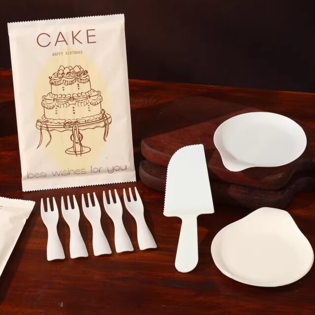 Plastic Drip Tray Baking Dessert Cake Tableware Cake Cutlery Set Disposable Cake Cutlery Tray Set Combination