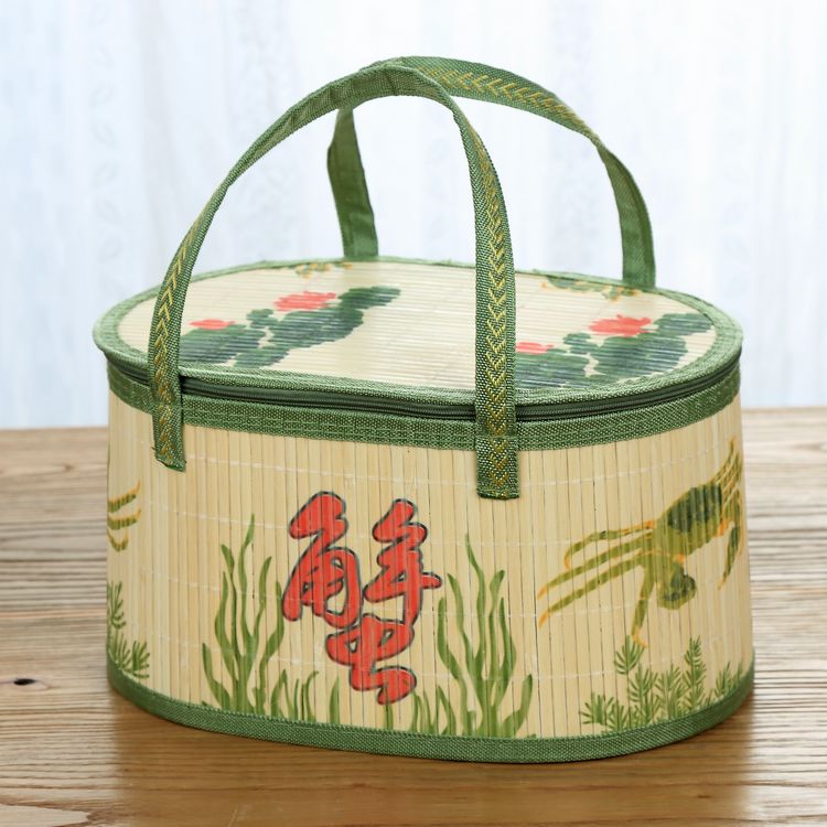 Bamboo woven hand basket Cane Woven Bamboo Basket Rice Dumplings Crab Containing Packaging Mooncake Poplar Plum Gift Box Supermarket Basket Shopping Basket