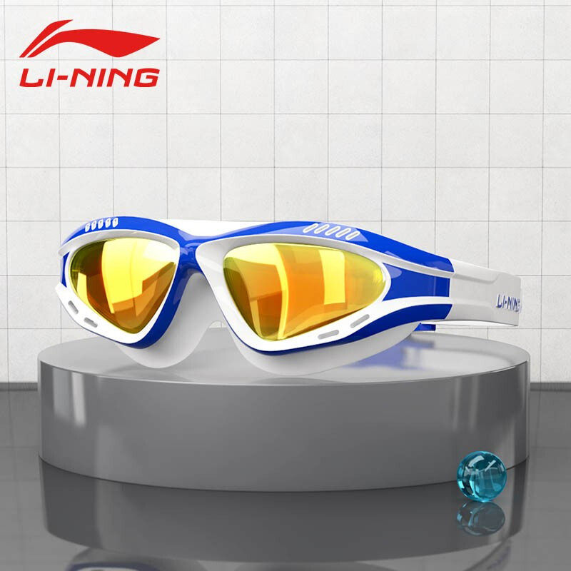 Li Ning large frame swimming goggles Seven color electroplating film high-definition professional waterproof anti-fog glasses men and women comfortable swimming gear