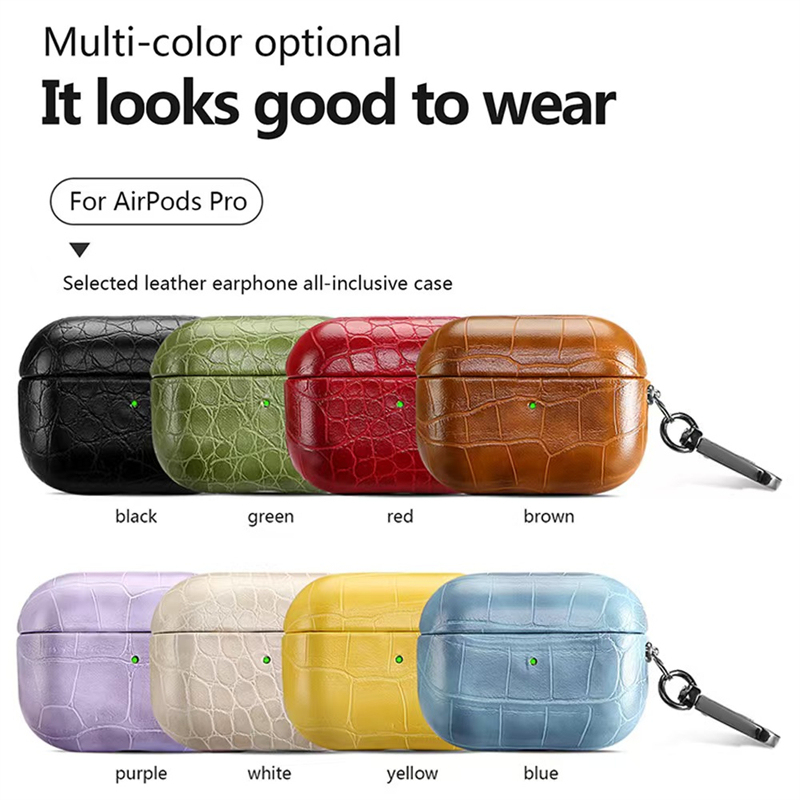 High-End Colorful Crocodile Leather Suitable for Apple Bluetooth Earphone Case Airpods4 Protective Cover Second Generation Hard Shell Airpodspro3 Anti-Drop Case Personalized Creative First Generation Protective Case Fifth Generation Simple Case Trendy