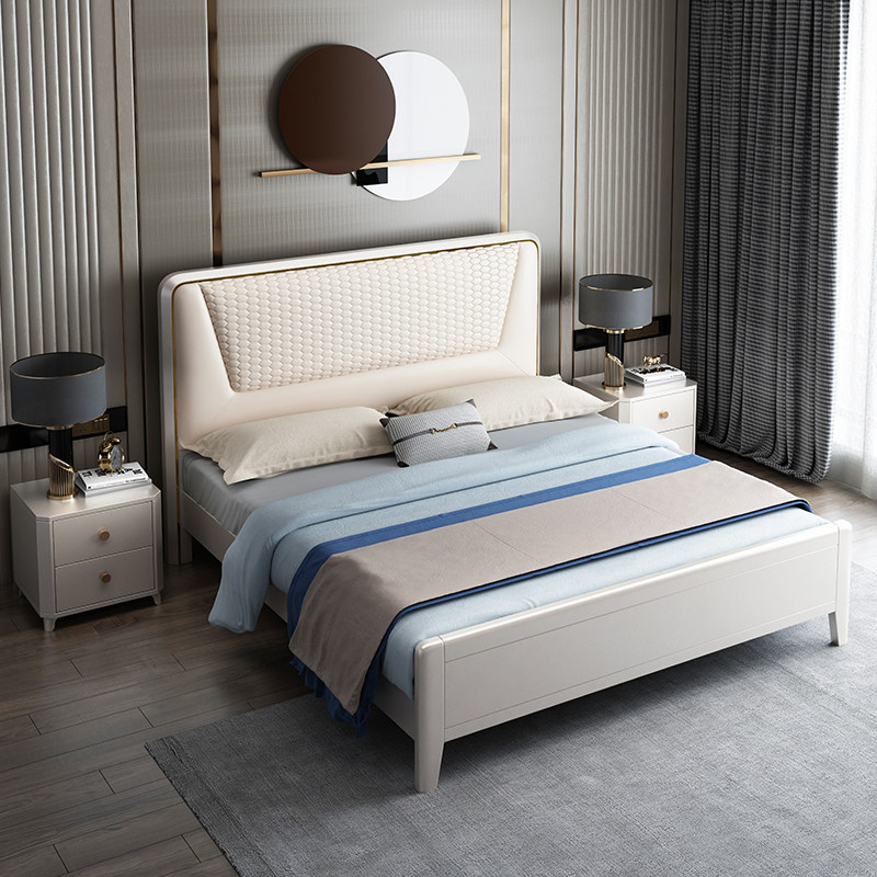 Light Extravagant Solid Wood Bed 1 8 m Soft Bag Double Wedding Bed Brief Modern American Master Bedroom Oak Large Bed Bedroom