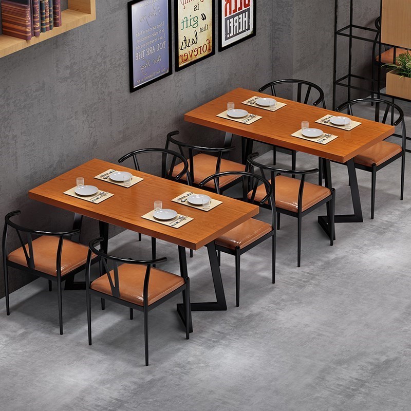 Industrial Wind Solid Wood Table Barbecue shop Fire pot shop Music dining bar Clear Bar Catering Casual Dining Table And Chairs Combo-Taobao