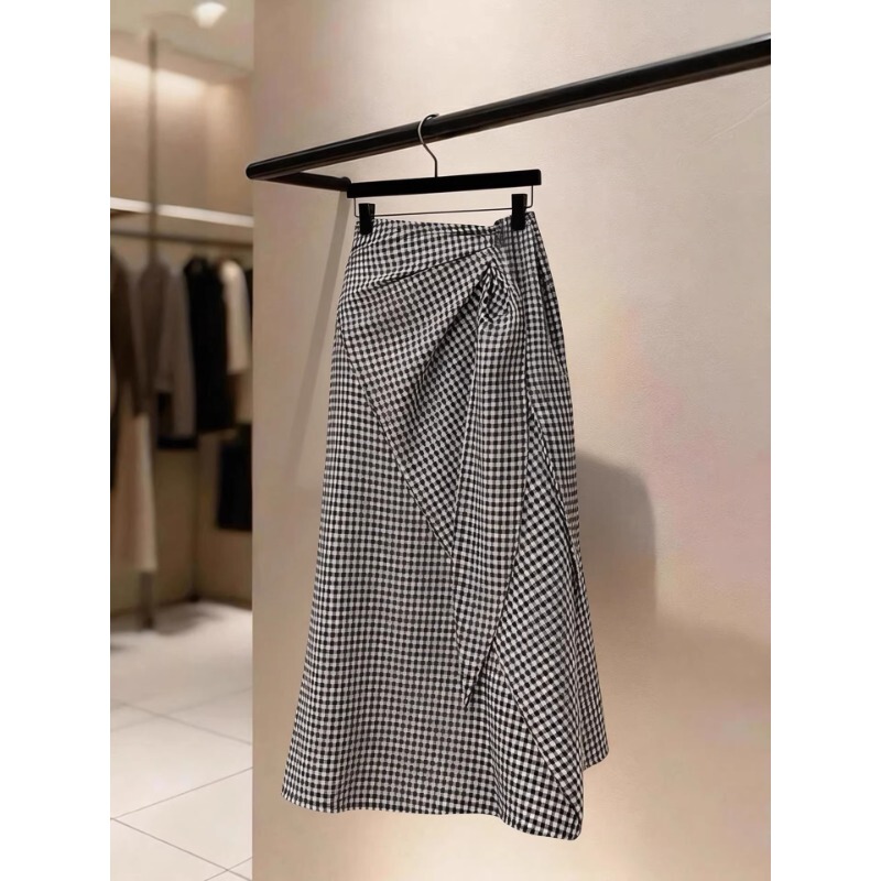 Rixo Kiss Retro Plaid High-Waisted Slimming Skirt Women's New A-Line Mid-Length Asymmetrical Casual Skirt