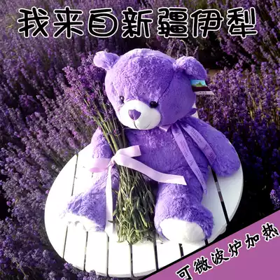 Xinjiang Yili lavender bear doll plush toy hug bear can microwave heating to warm the baby