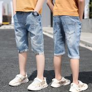 Chàng trai denim quần short mùa hè mỏng 2019 nước ngoài khí mùa hè váy mới cho trẻ em quần short denim trong cậu bé lớn năm điểm quần triều.