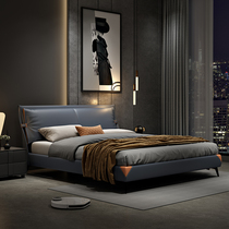 Bed Light luxury modern leather bed Modern simple master bedroom household wedding bed double bed 1 8 meters high box storage bed