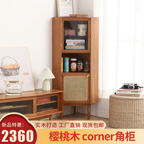 Nordic Cherry Wood Corner Corner Cabinet Full Solid Wood Wall Corner Teller Restaurant Triangle Cabinet Vine-to-floor Items Bookcase