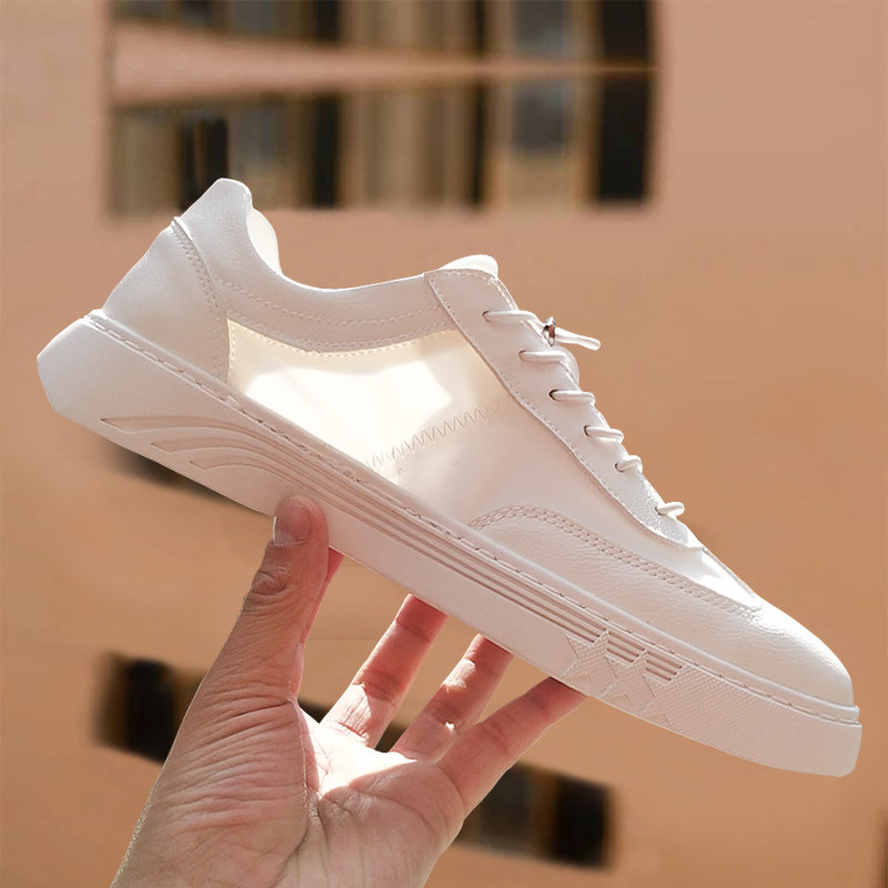White skate shoes ice silk summer breathable thin men's shoes trendy 2022 new no-lace all-match basic white shoes