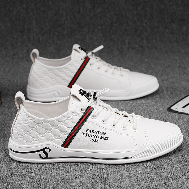 Small White Shoes Printed Men's Shoes 2021 New Wave Shoes 100 Hitch Casual Flat Heel Spring Fall Board Shoes Soft Leather Shoes