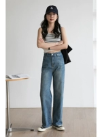 Ретро джинсы, весенние приталенные штаны, подходит для подростков, 2024 года, высокая талия, свободный прямой крой