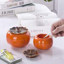 Imitation Persimmon ceramic ashtray hotel household ash Cup creative ornaments fashion personality windproof with lid