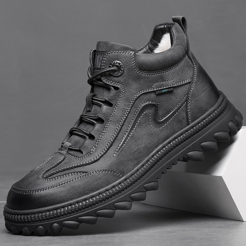 Men cotton shoes genuine leather wool plus suede thickened high help casual cotton leather shoes non-slip warm men's shoes winter snow boots-Taobao