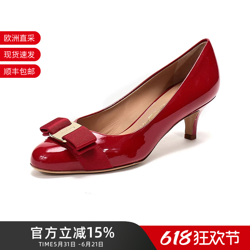 Ferragamo Women's Bow-Decorated Pointed-Toe Versatile High-Heeled Shoes for Work and Commuting