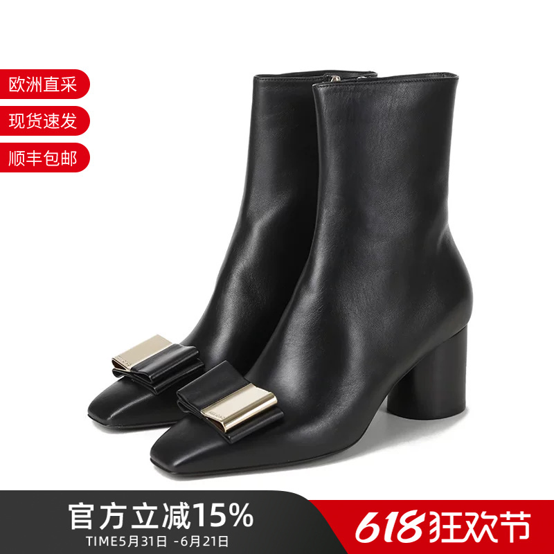 Ferragamo Women's Bow-Knot High-Heeled Boots Short Boots 6cm 0763184