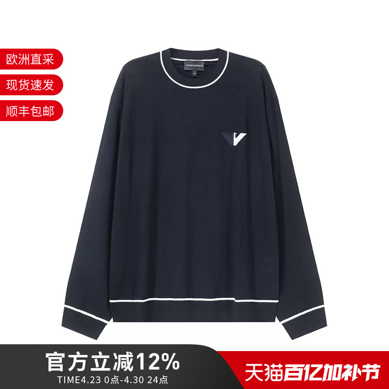 Ea Armani Autumn and Winter Men's Thin Sheep Wool Round Neck Long-Sleeved Knitwear 6D1Mxh 1Mjlz